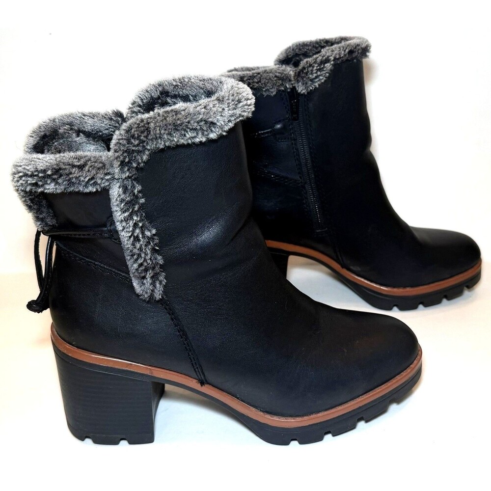 Naturalizer Valene Waterproof Leather Ankle Boots Women’s 8.5M Black Faux Fur